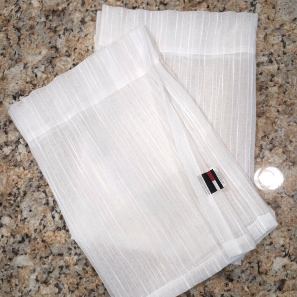Set Of 2 Tommy Hilfiger Window Valances White Sheer Vertical Stripe 52 W x 18 L